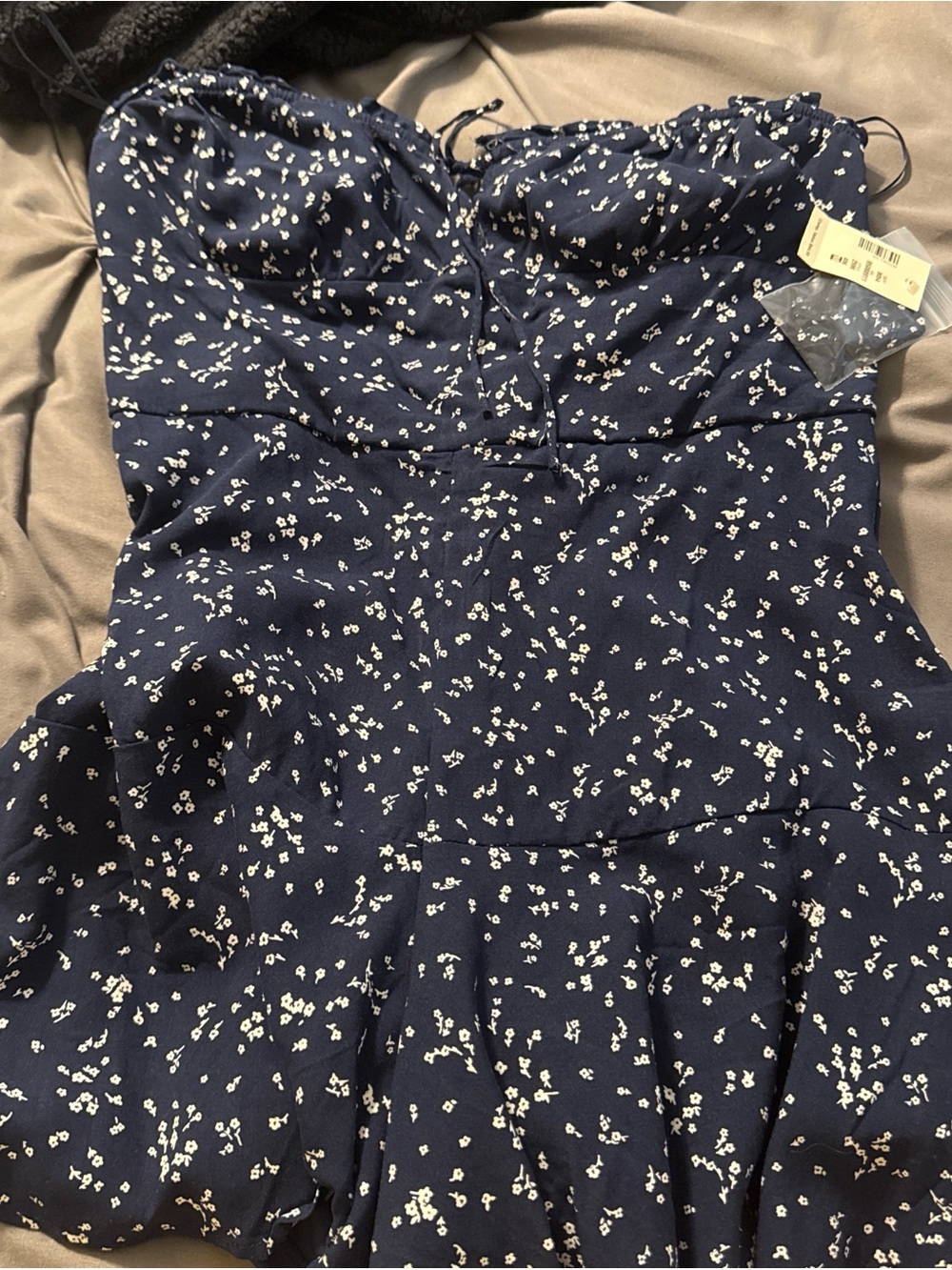 Aeropostale Navy Blue Strapless Floral Jumpsuit